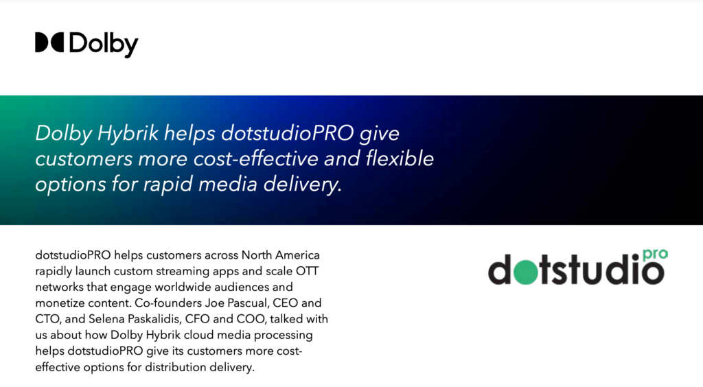 Dolby Hybrik partners with dotstudioPRO